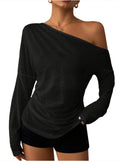 SOFIA'S CHOICE Women's Off Shoulder Long Sleeve Top Black Size S by Deal US