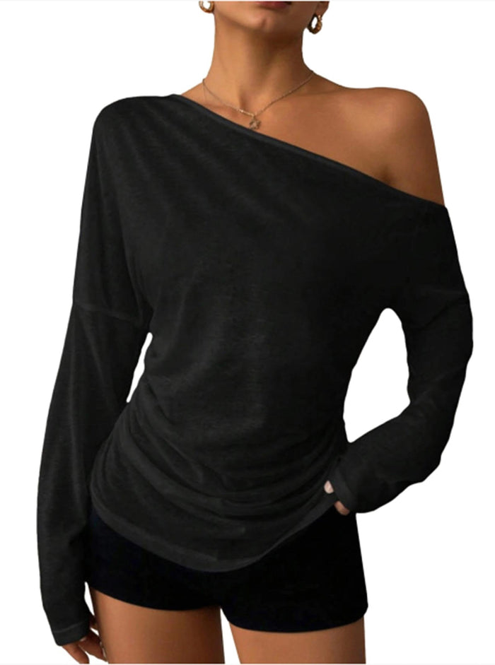 SOFIA'S CHOICE Women's Off Shoulder Long Sleeve Top Black Size S by Deal US