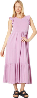 SUNDRY Ruffle Sleeve Tiered Dress in Cotton Spandex by Vanessa Jane