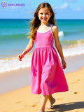 WELAKEN Girls Summer Sundress Criss Cross Back Elastic Waist Hot Pink Size 12Y by Deal US