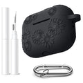Adorve AirPods Pro 2 Silicone Case Flower Engraved Black Front LED Visible by Deal US
