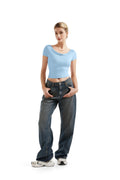 SUUKSESS Women Off Shoulder Cowl Neck Short Sleeve Top Light Blue Size M by Deal US