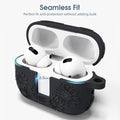 Adorve AirPods Pro 2 Silicone Case Flower Engraved Black Front LED Visible by Deal US