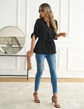 CiCiBird Womens Dressy 3/4 Sleeve Zip Peplum Blouse Black Size S by Deal US