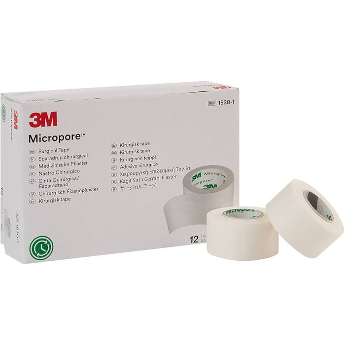 3M Micropore Medical Tape, 1" x 10 Yards, White Paper Surgical Tape - Box of 12 Rolls by Pasteur Pharmacy