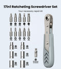 17in1 Right Angle Ratcheting Screwdriver Set, [Bearing Steel] 36-Tooth Mini Ratc