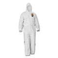 KleenGuard A35 Liquid and Particle Protection Coveralls, Zipper Front, Hooded, Elastic Wrists and Ankles, Large, White, 25/Carton