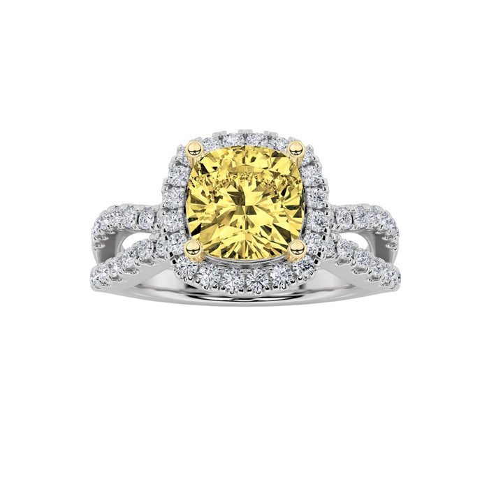 2.25Cttw Elongated Cushion Shaped Yellow Lab Grown Diamond (F/VS) Engagement Ring 14K Gold by Fine Color Jewels
