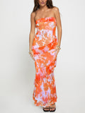 Oumrdeo Women's Strapless Floral Orange Maxi Dress Size L by Deal US