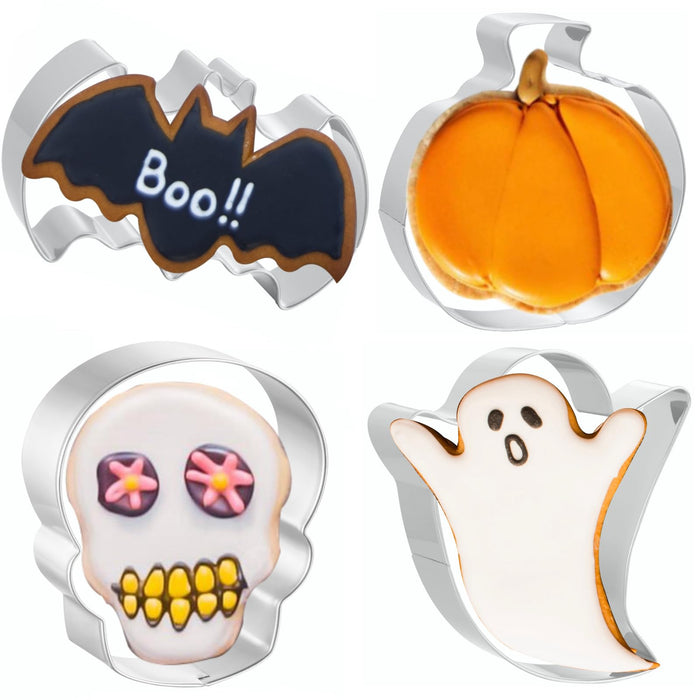 JOB JOL Halloween Cookie Cutters 4 PCS Ghost Pumpkin Bat Skull 3.5-4.5" by Deal US