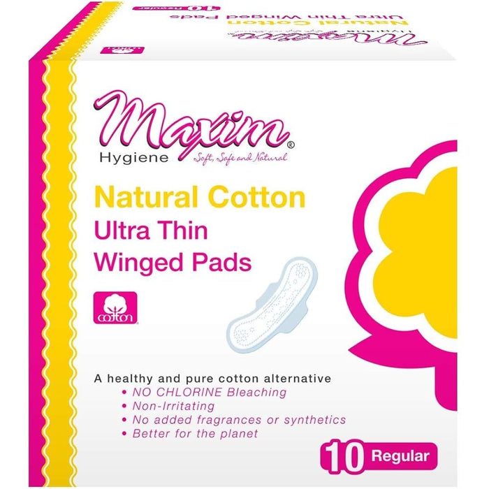 Maxim Organic Cotton Super Pads Ultra Thin with Wings 12 Packs of 10 by Pasteur Pharmacy