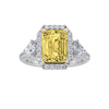 3Cttw Radiant Shaped Yellow Lab Grown Diamond (F/VS) Accented Three Stone Engagement Ring 14K Gold