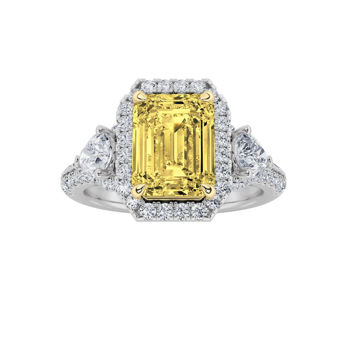 3Cttw Radiant Shaped Yellow Lab Grown Diamond (F/VS) Accented Three Stone Engagement Ring 14K Gold by Fine Color Jewels