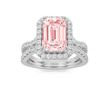 4Cttw Emerald Shaped Pink Lab Grown Diamond (F/VS) Split Shank Halo Engagement Ring 14K Gold by Fine Color Jewels
