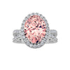 4Cttw Oval Shaped Pink Lab Grown Diamond (F/VS) Split Shank Halo Engagement Ring 14K Gold