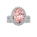 4Cttw Oval Shaped Pink Lab Grown Diamond (F/VS) Split Shank Halo Engagement Ring 14K Gold by Fine Color Jewels