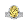 4Cttw Oval Shaped Yellow Lab Grown Diamond (F/VS) Split Shank Halo Engagement Ring 14K Gold