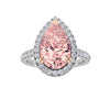 3Cttw Pear Shaped Pink Lab Grown Diamond (F/VS) Bold Accented Halo Engagement Ring 14K Gold