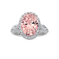 3Cttw Oval Shaped Pink Lab Grown Diamond (F/VS) Three Stone Halo Enagement Ring 14K Gold by Fine Color Jewels