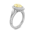 3Cttw Pear Shaped Yellow Lab Grown Diamond (F/VS) Three Stone Halo Enagement Ring 14K Gold by Fine Color Jewels