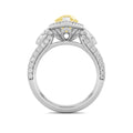 3Cttw Pear Shaped Yellow Lab Grown Diamond (F/VS) Three Stone Halo Enagement Ring 14K Gold by Fine Color Jewels