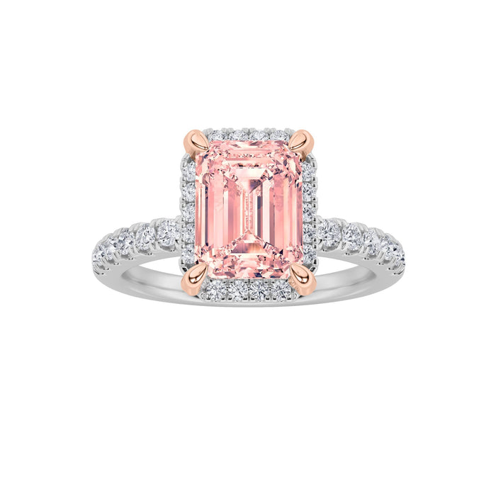 2Cttw Emerald Shaped Pink Lab Grown Diamond (F/VS) Halo Accented Engagement Ring 14K Gold by Fine Color Jewels