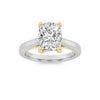 2.5Cttw Elongated Cushion Lab Grown Diamond(F/VS) Two Tone Cathedral Shank Solitaire Engagement Ring in 14K Gold
