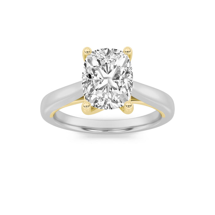 2.5Cttw Elongated Cushion Lab Grown Diamond(F/VS) Two Tone Cathedral Shank Solitaire Engagement Ring in 14K Gold by Fine Color Jewels