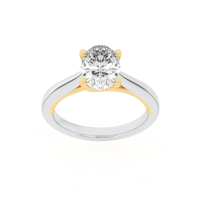 1Cttw Oval Shaped Lab Grown Diamond (F/VS) Two Tone Cathedral Shank Solitaire Engagement Ring in 14K Gold by Fine Color Jewels