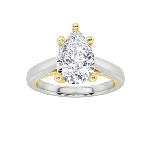 1Cttw Pear Shaped Lab Grown Diamond (F/VS) Two Tone Cathedral Shank Solitaire Engagement Ring in 14K Gold by Fine Color Jewels