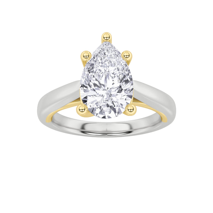 2Cttw Pear Shaped Lab Grown Diamond (F/VS) Two Tone Cathedral Shank Solitaire Engagement Ring 14K Gold by Fine Color Jewels