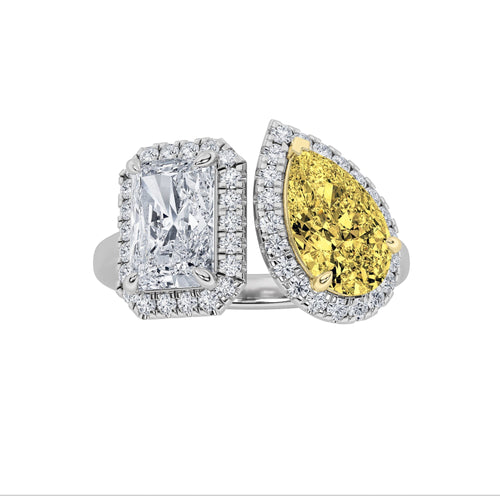 3Cttw Lab Grown Diamond (F/VVS) Toi et Moi Fashiion Halo Engagement Ring 14K Gold by Fine Color Jewels