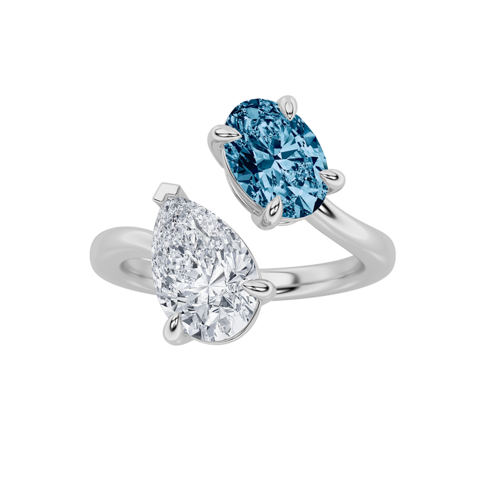 3Cttw Oval Shaped Lab Grown Diamond (F/VS) Toi et Moi Fashion Engagement Bypass Ring 14K Gold by Fine Color Jewels