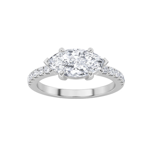 1.5Cttw Marquise Shaped Lab Grown Diamond (F/VS) East West Accented Engagement Ring in 14K Gold by Fine Color Jewels