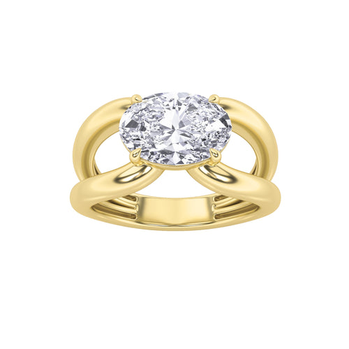 2Cttw Oval Shaped Lab Grown Diamond (F/VS) East West Solitaire Engagement Ring in 14K Gold by Fine Color Jewels
