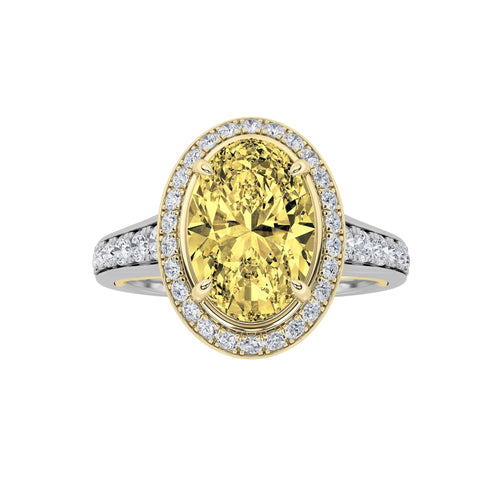 3.5Cttw Oval Shaped Yellow Lab Grown Diamond (F/VS) Bold Accented Statement Halo Engagement Ring 14K Gold by Fine Color Jewels