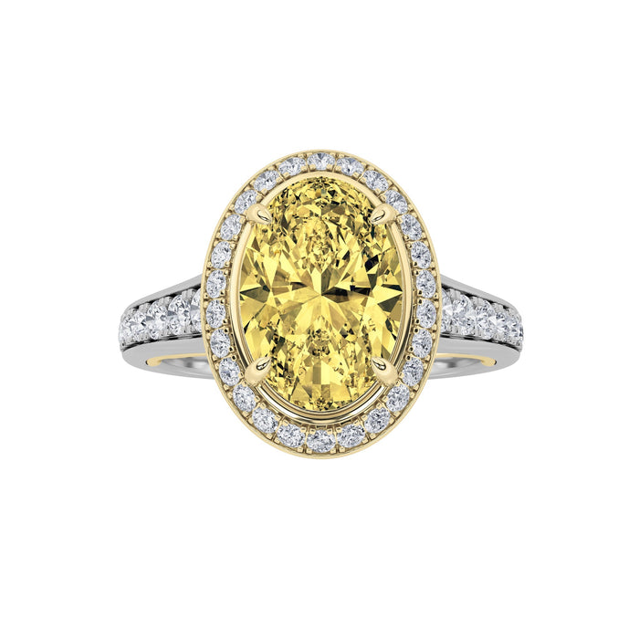 3.5Cttw Oval Shaped Yellow Lab Grown Diamond (F/VS) Bold Accented Statement Halo Engagement Ring 14K Gold by Fine Color Jewels