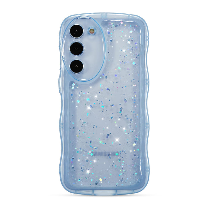 for Samsung Galaxy S23 5G Case 6.1",Cute Curly Wave Case with Star Glitter,Clear