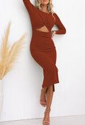 Duigluw Cutout Twist Front Crisscross Bodycon Midi Dress Brown Size L by Deal US