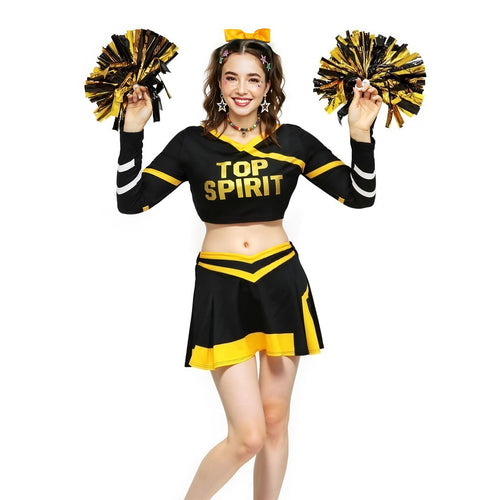 ROC PARTY Women Cheerleader Costume Yellow with Hairpins Pom Poms Size S by Deal US