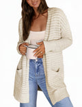 CiCiBird Women Long Fuzzy Knit Cardigan Sweater Open Front Beige Size XL by Deal US