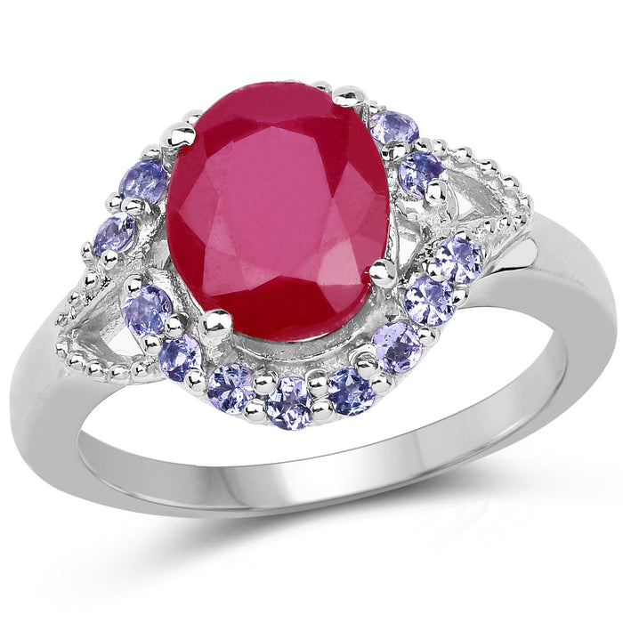 4.03 Carat Genuine Glass Filled Ruby & Tanzanite .925 Sterling Silver Ring by Bids.com