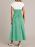 Wenrine Womens Casual Summer Midi Dress Smocked Cap Sleeve Green Size L by Deal US