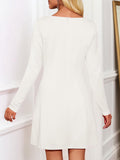 Wenrine Womens Long Sleeve Mini Dress Square Neck A Line White Size S by Deal US