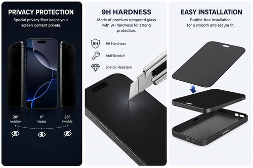 Privacy Tempered Glass Screen Protector iPhone 17 Pro Anti Spy 9H Case 2 Pack by Generic