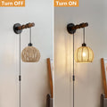 SGLfarmty Boho Rattan Plug-in Wall Sconces Set of 2 Rustic Hemp Rope by Deal US