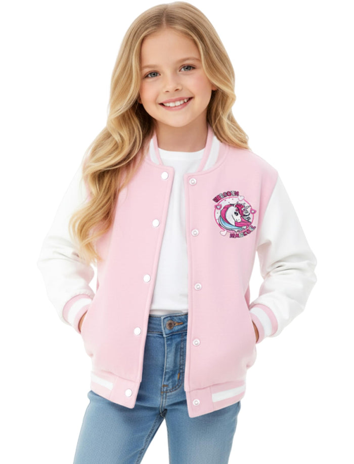 PATPAT Girls Varsity Baseball Jacket Light Pink Unicorn Coat Size 4-5T by Deal US