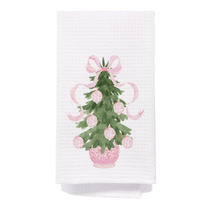 SPBL&L Chinoiserie Christmas Kitchen Towels Pink Bow Tree 16x24 Inch Set of 2 by Deal US