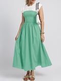 Wenrine Womens Casual Summer Midi Dress Smocked Cap Sleeve Green Size L by Deal US
