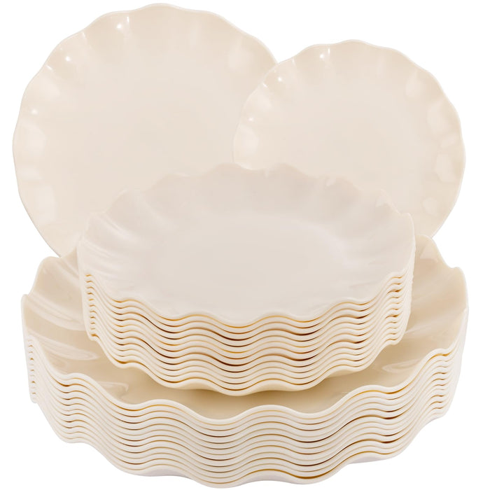 LIYH 24 Pcs Plastic Plates Reusable Scalloped Beige BPA Free 12 Guests by Deal US